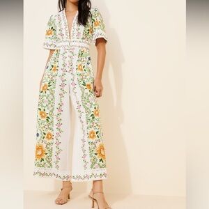 Farm Rio Folk Floral Linen Blend Jumpsuit